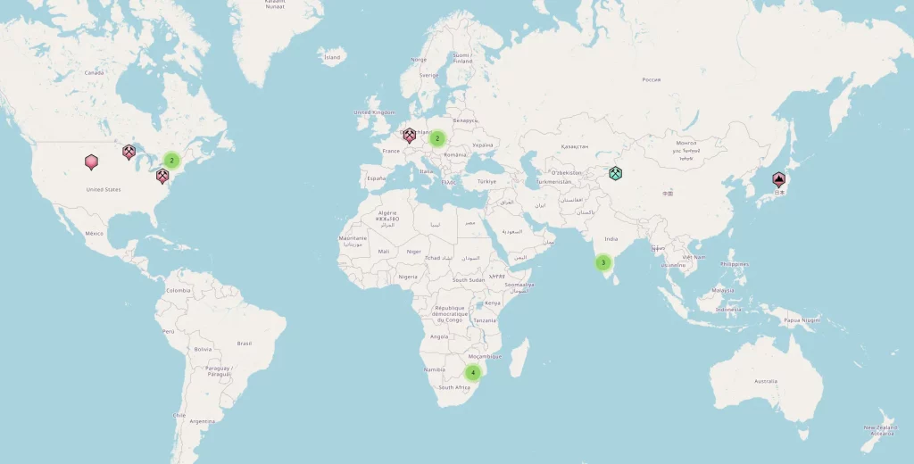 Carte des gisements d'Aventurine dans le monde